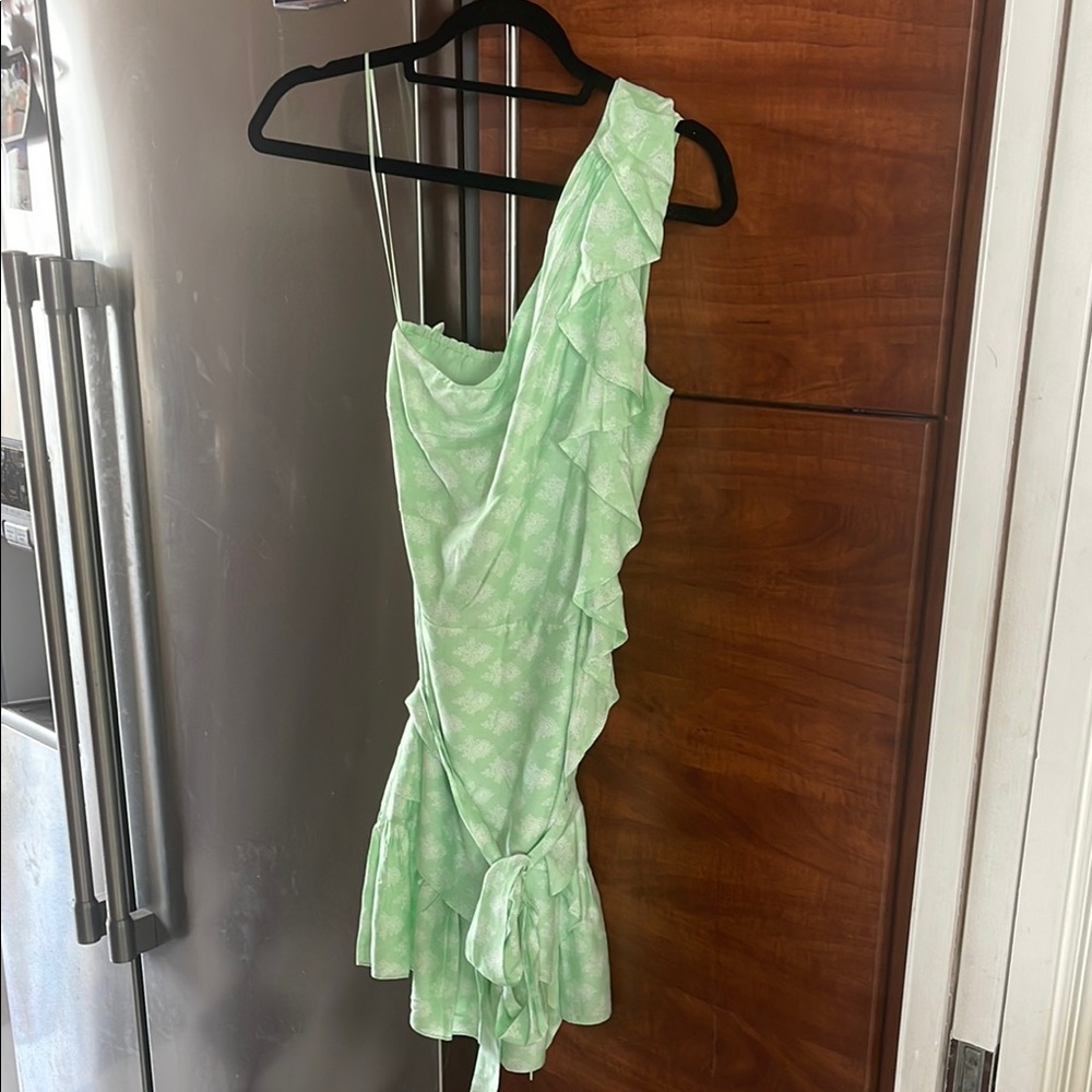 Green One-Shoulder Joie Ruffle Dress